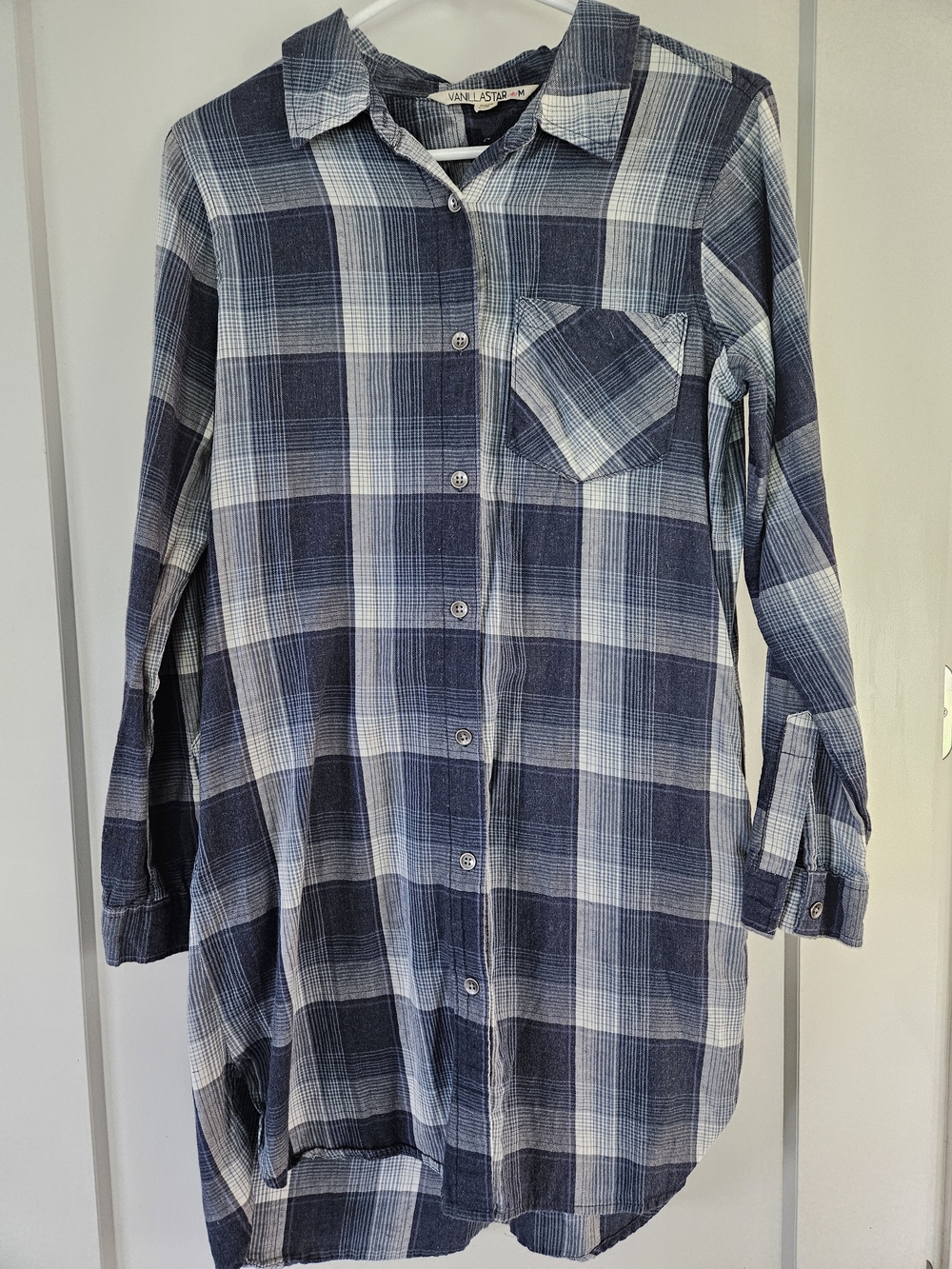 Vanilla Star Blue Plaid Shirt Dress Button Front Tunic